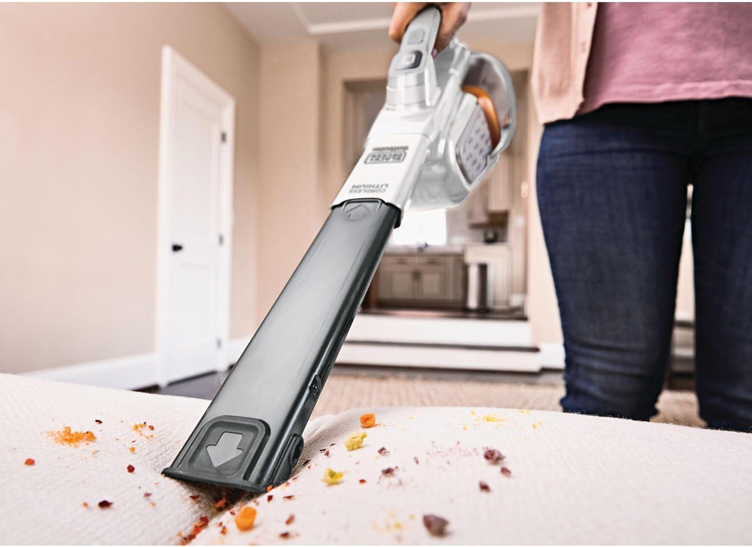 imageBLACKDECKER Dust Buster Hand Held Vacuum Cordless Rechargeable Portable Vacuum for Car Extended Runtime Powerful Suction Extra Long Crevice Tool AdvancedClean HHVK320J1012V White