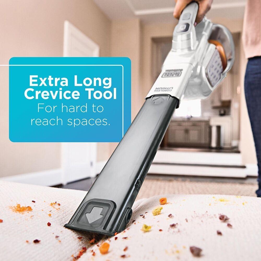 imageBLACKDECKER Dust Buster Hand Held Vacuum Cordless Rechargeable Portable Vacuum for Car Extended Runtime Powerful Suction Extra Long Crevice Tool AdvancedClean HHVK320J1012V White