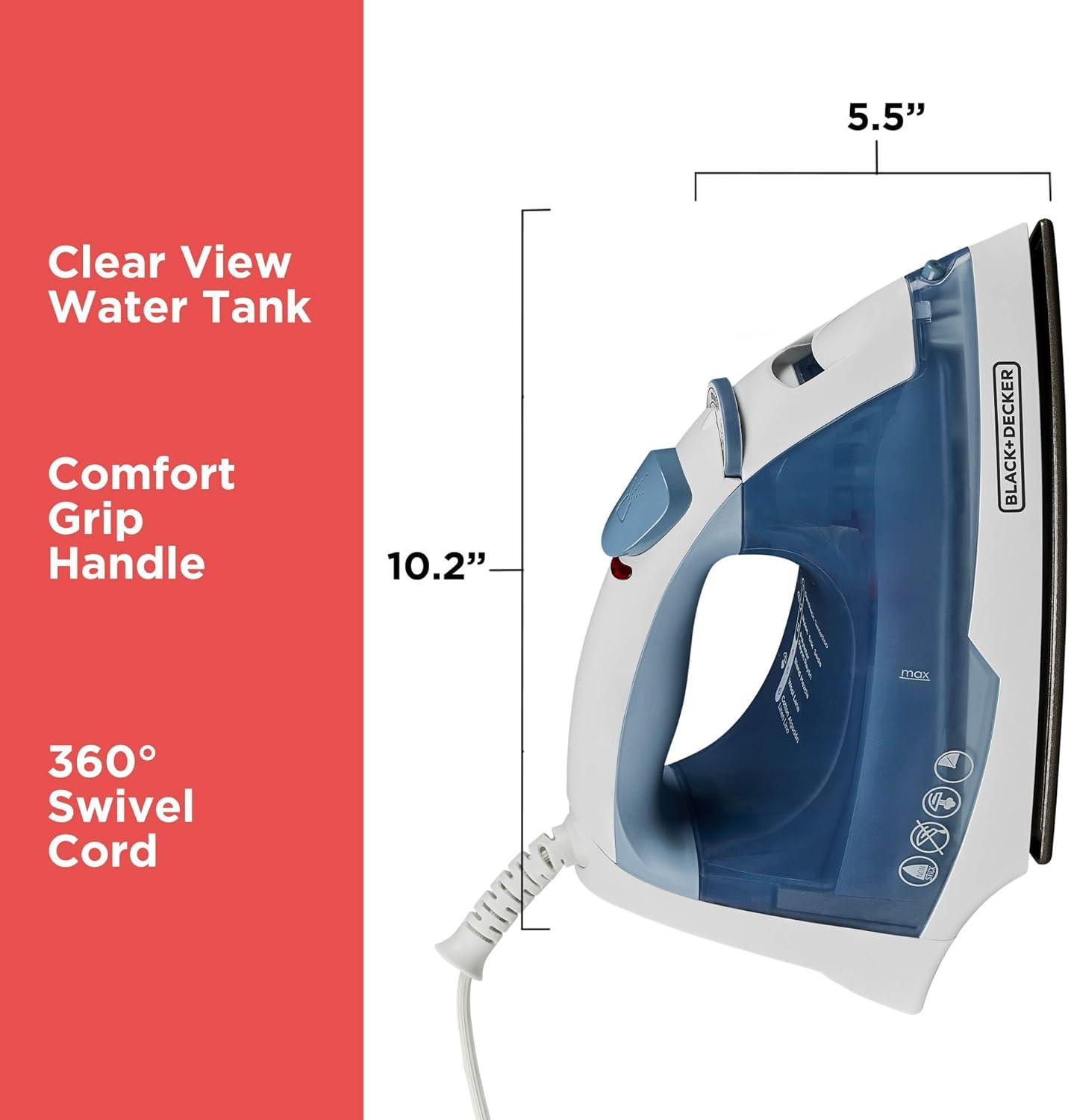 imageBLACKDECKER Easy Steam Compact Iron for Clothes Automatic Shutoff Nonstick Plate Light Weight 1200 WattsStandard