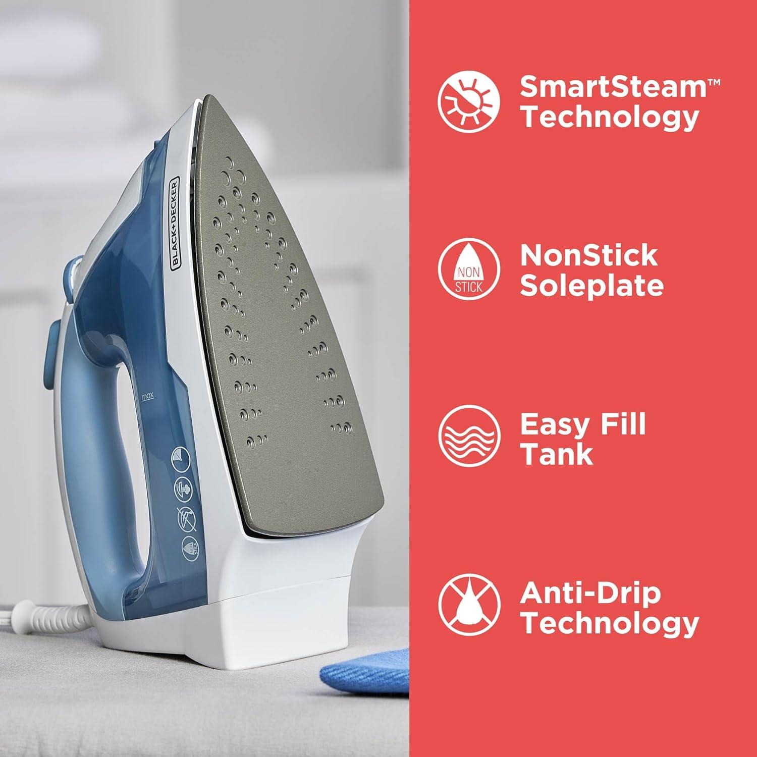 imageBLACKDECKER Easy Steam Compact Iron for Clothes Automatic Shutoff Nonstick Plate Light Weight 1200 WattsStandard
