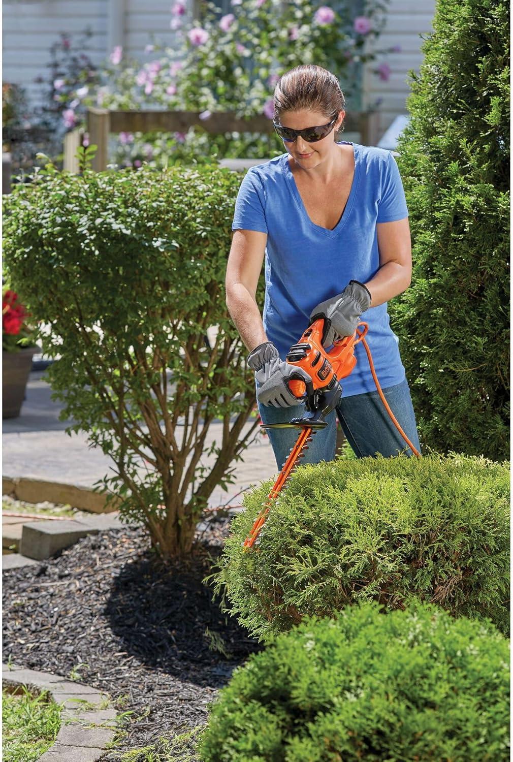 imageBLACKDECKER Electric Hedge Trimmer 16Inch 30 Amp Compact Corded Power Hedge Trimmer BEHT100