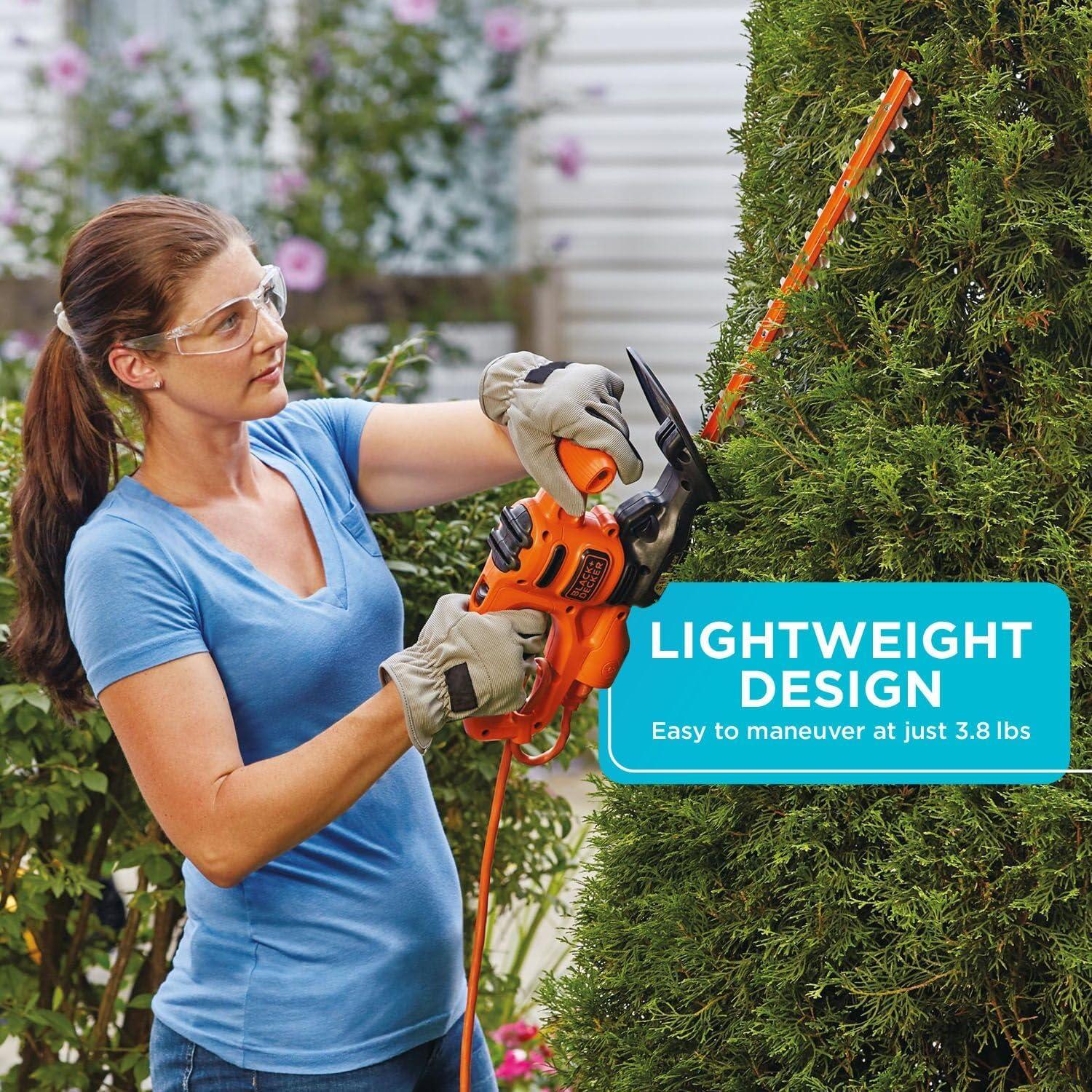 imageBLACKDECKER Electric Hedge Trimmer 16Inch 30 Amp Compact Corded Power Hedge Trimmer BEHT100