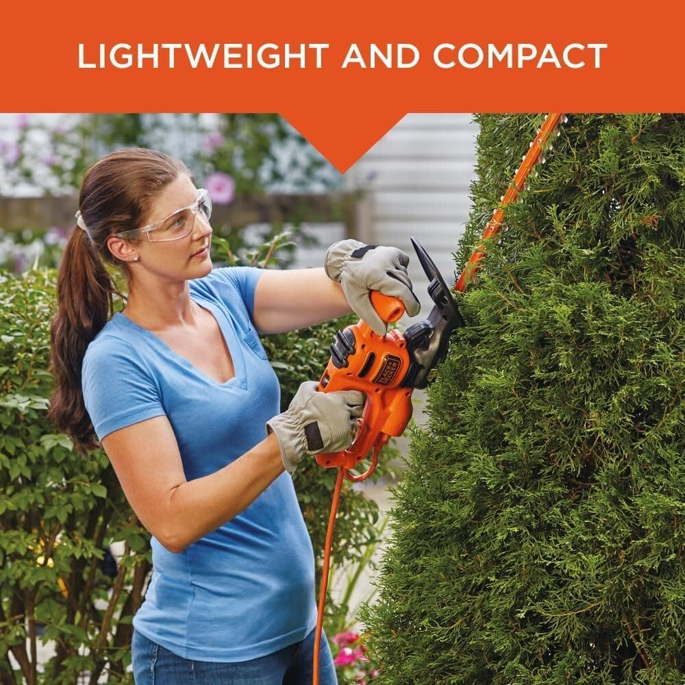 imageBLACKDECKER Electric Hedge Trimmer 17Inch Corded 32 Amp Dual Action Reduced Vibration Cleaner Cut Lightweight 3800 Cuts per Min BEHT150Hedge Trimmer