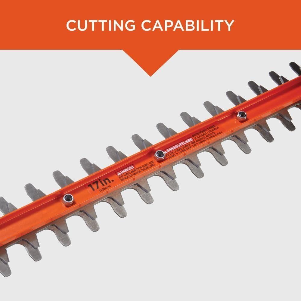 imageBLACKDECKER Electric Hedge Trimmer 17Inch Corded 32 Amp Dual Action Reduced Vibration Cleaner Cut Lightweight 3800 Cuts per Min BEHT150Hedge Trimmer