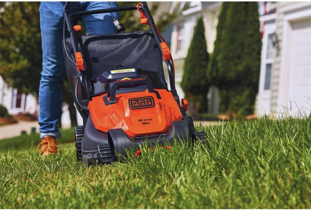 imageBLACKDECKER Electric Lawn Mower with Bike Handle 15Inch 10Amp Corded BEMW472BH15in Pivot Handle Mower