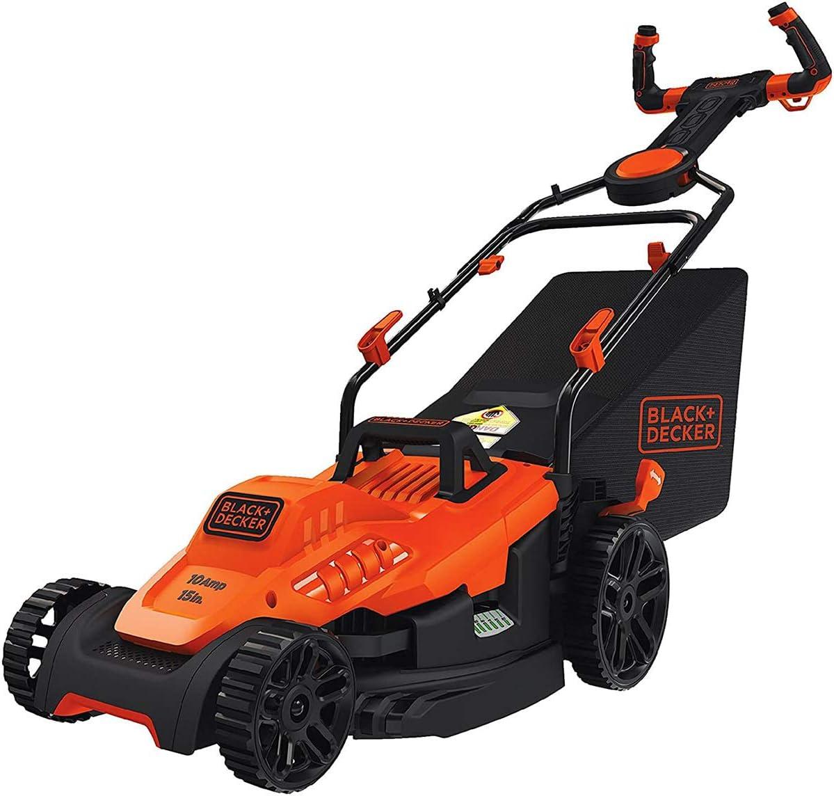 imageBLACKDECKER Electric Lawn Mower with Bike Handle 15Inch 10Amp Corded BEMW472BH15in Pivot Handle Mower