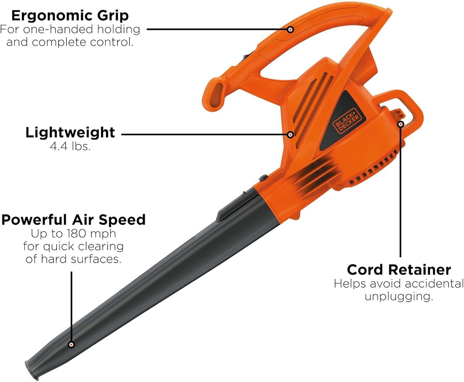 imageBLACKDECKER Electric Leaf Blower Handheld Blowers for Lawn Care Lightweight 180 MPH 180 CFM 7Amp Corded LB700Blower Only