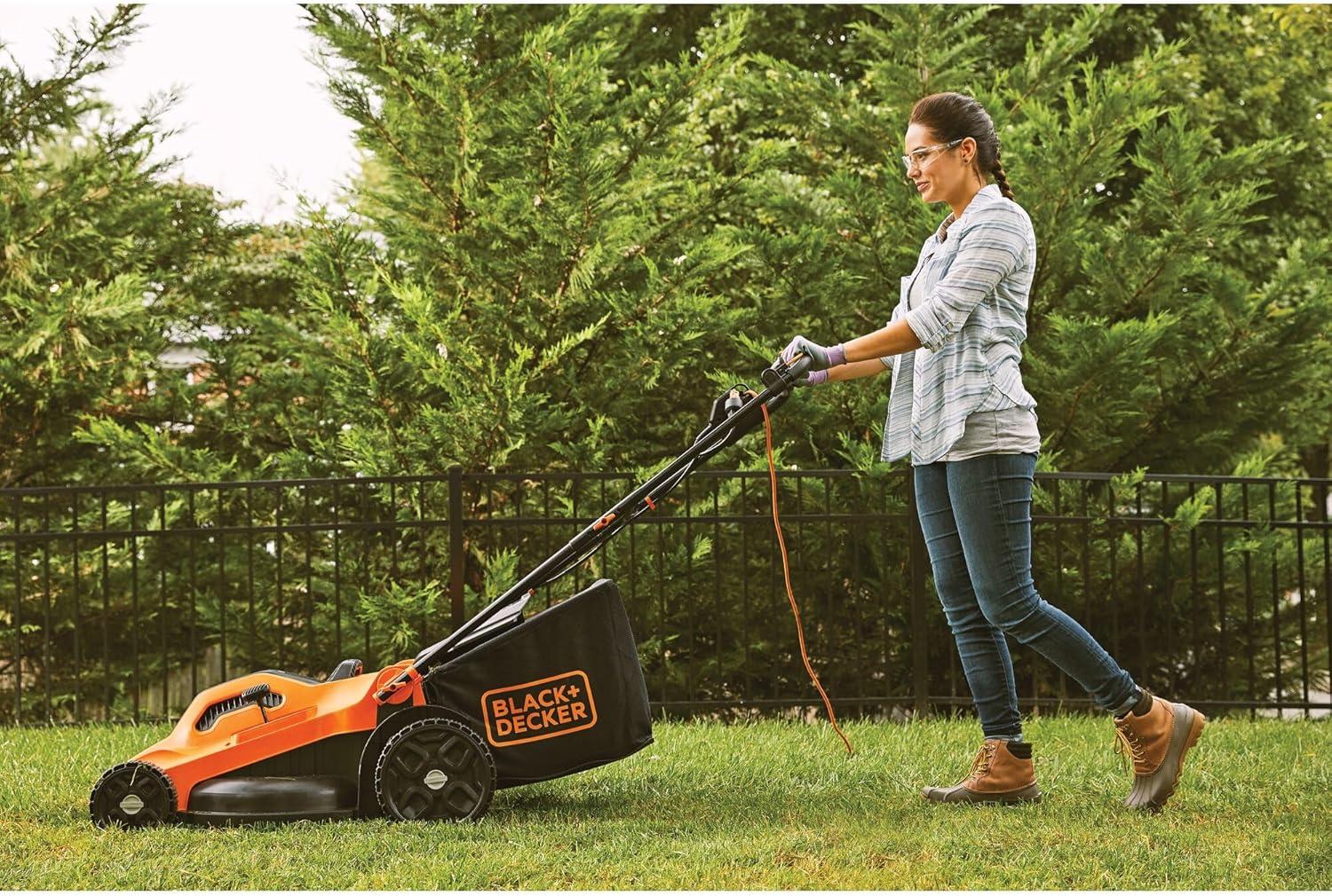 imageBLACKDECKER Electric Push Lawn Mower Corded 13 Amp 20Inch Cutting Deck 6 Setting Height Adjustment Compact Storage Collection Bag BEMW213