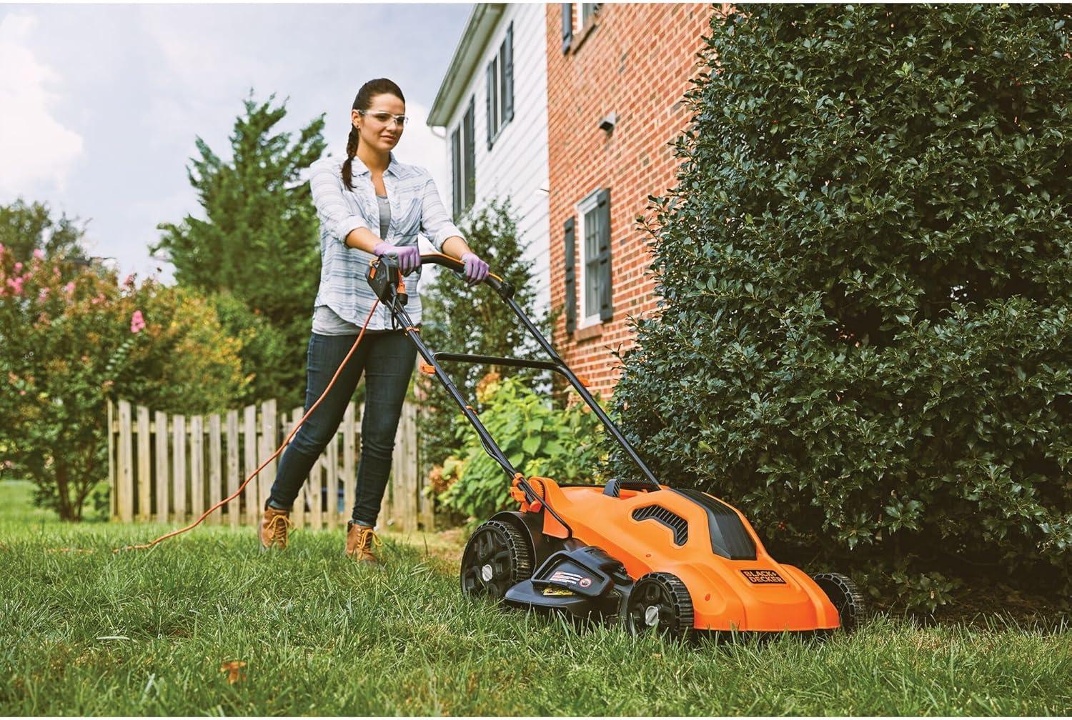 imageBLACKDECKER Electric Push Lawn Mower Corded 13 Amp 20Inch Cutting Deck 6 Setting Height Adjustment Compact Storage Collection Bag BEMW213