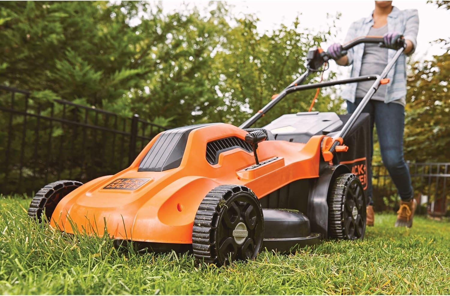 imageBLACKDECKER Electric Push Lawn Mower Corded 13 Amp 20Inch Cutting Deck 6 Setting Height Adjustment Compact Storage Collection Bag BEMW213