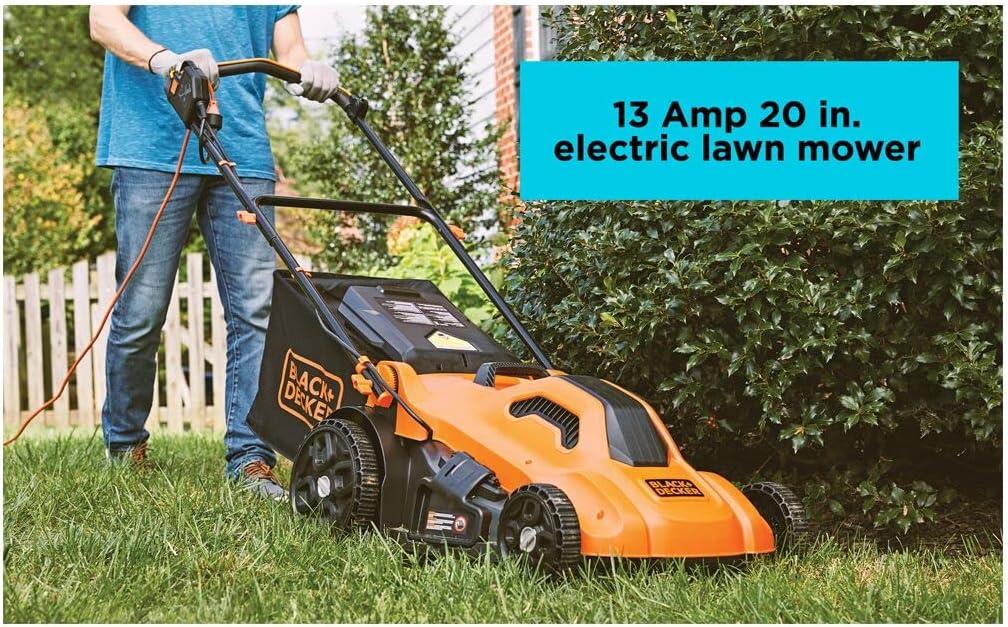 imageBLACKDECKER Electric Push Lawn Mower Corded 13 Amp 20Inch Cutting Deck 6 Setting Height Adjustment Compact Storage Collection Bag BEMW213