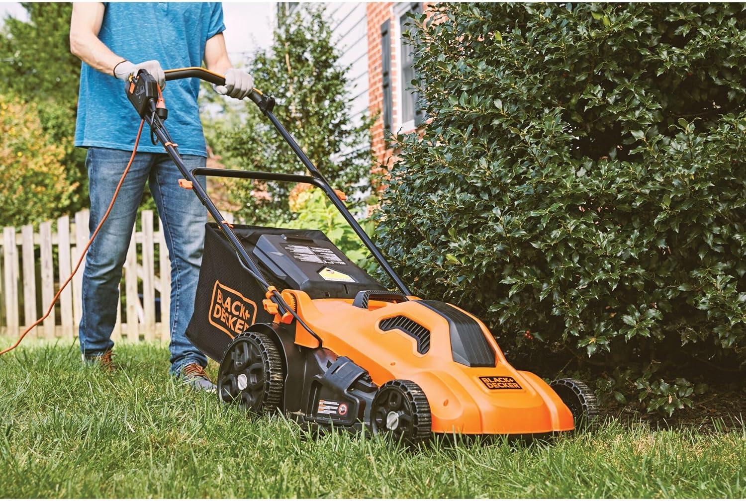 imageBLACKDECKER Electric Push Lawn Mower Corded 13 Amp 20Inch Cutting Deck 6 Setting Height Adjustment Compact Storage Collection Bag BEMW213