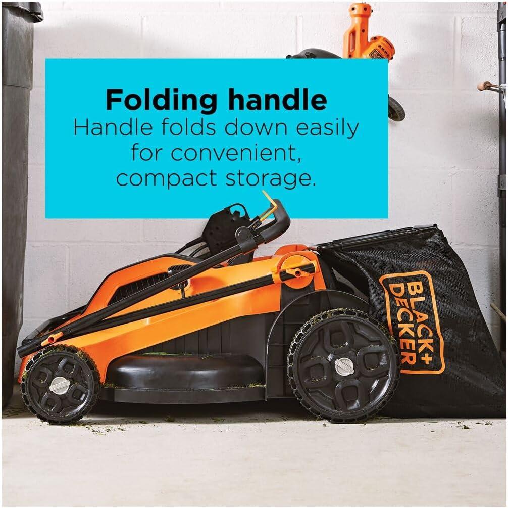 imageBLACKDECKER Electric Push Lawn Mower Corded 13 Amp 20Inch Cutting Deck 6 Setting Height Adjustment Compact Storage Collection Bag BEMW213