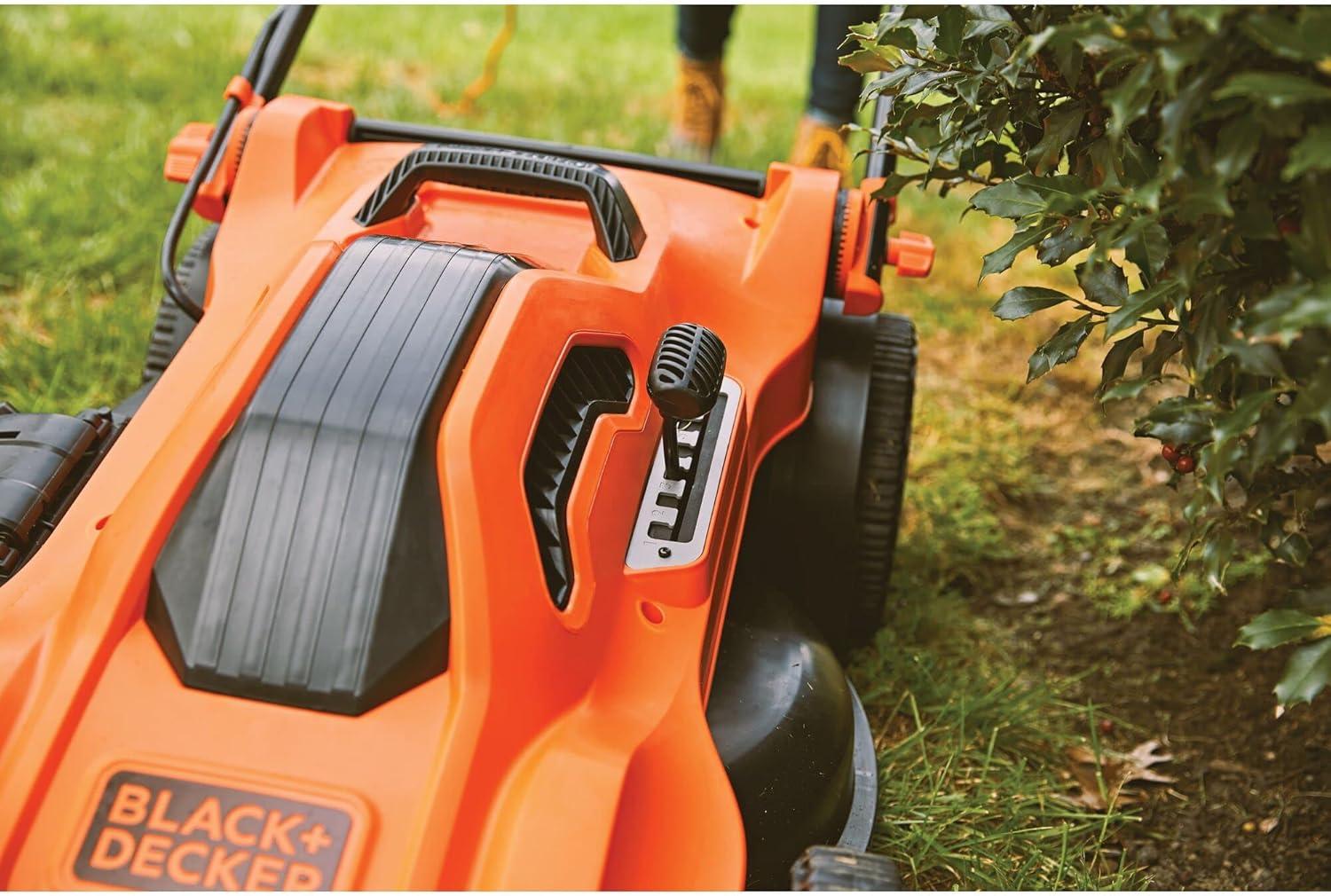 imageBLACKDECKER Electric Push Lawn Mower Corded 13 Amp 20Inch Cutting Deck 6 Setting Height Adjustment Compact Storage Collection Bag BEMW213