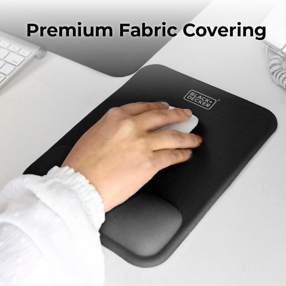 imageBLACKDECKER Ergonomic Mouse Pad Wrist Support Comfortable Mouse Pad Wrist Rest Wrist Relief Gel Mousepad NonSlip Base Aesthetic Mousepad for Gaming Home Office Perfect for Computer LaptopBlack