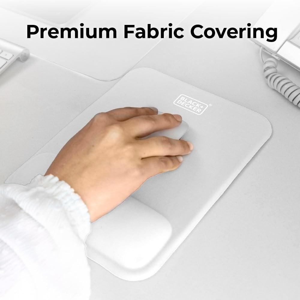 imageBLACKDECKER Ergonomic Mouse Pad Wrist Support Comfortable Mouse Pad Wrist Rest Wrist Relief Gel Mousepad NonSlip Base Aesthetic Mousepad for Gaming Home Office Perfect for Computer LaptopWhite