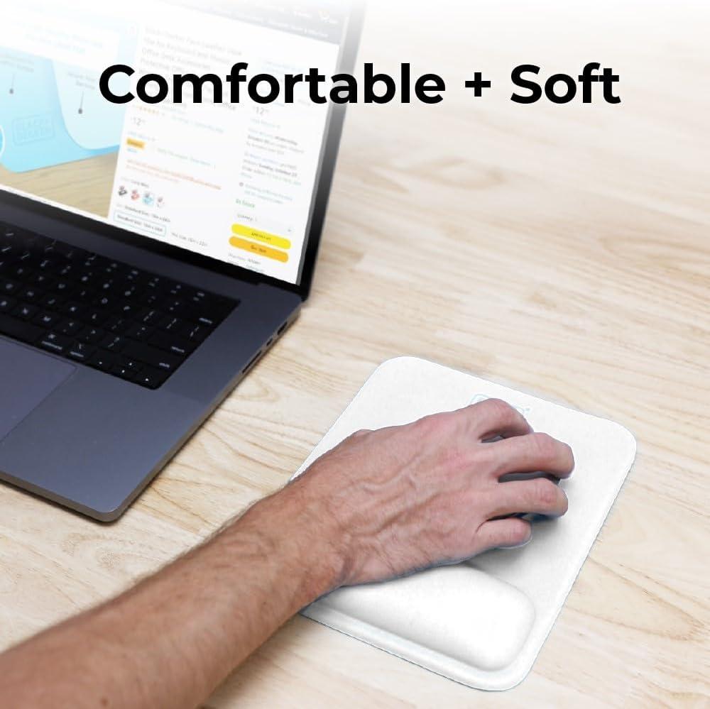 imageBLACKDECKER Ergonomic Mouse Pad Wrist Support Comfortable Mouse Pad Wrist Rest Wrist Relief Gel Mousepad NonSlip Base Aesthetic Mousepad for Gaming Home Office Perfect for Computer LaptopWhite