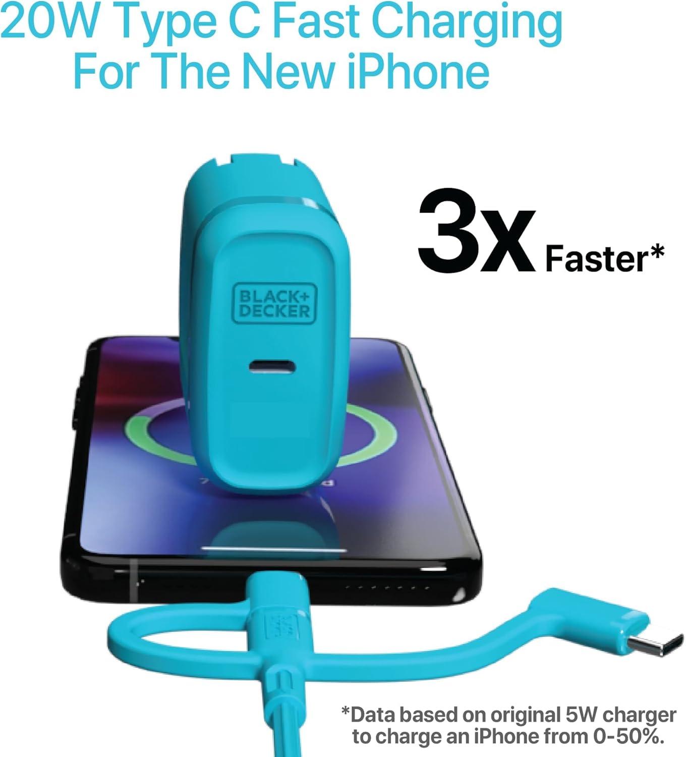 imageBLACKDECKER GaN PD Wall Charger 1Port 20W Type C Wall Plug Compact Power Block USB C TypeC Fast Charging for iPhone 171615 USBC Charging Block Perfect for Home Office TravelLoch Ness