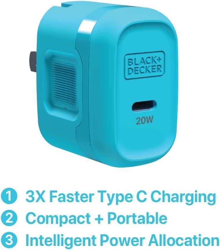 imageBLACKDECKER GaN PD Wall Charger 1Port 20W Type C Wall Plug Compact Power Block USB C TypeC Fast Charging for iPhone 171615 USBC Charging Block Perfect for Home Office TravelLoch Ness