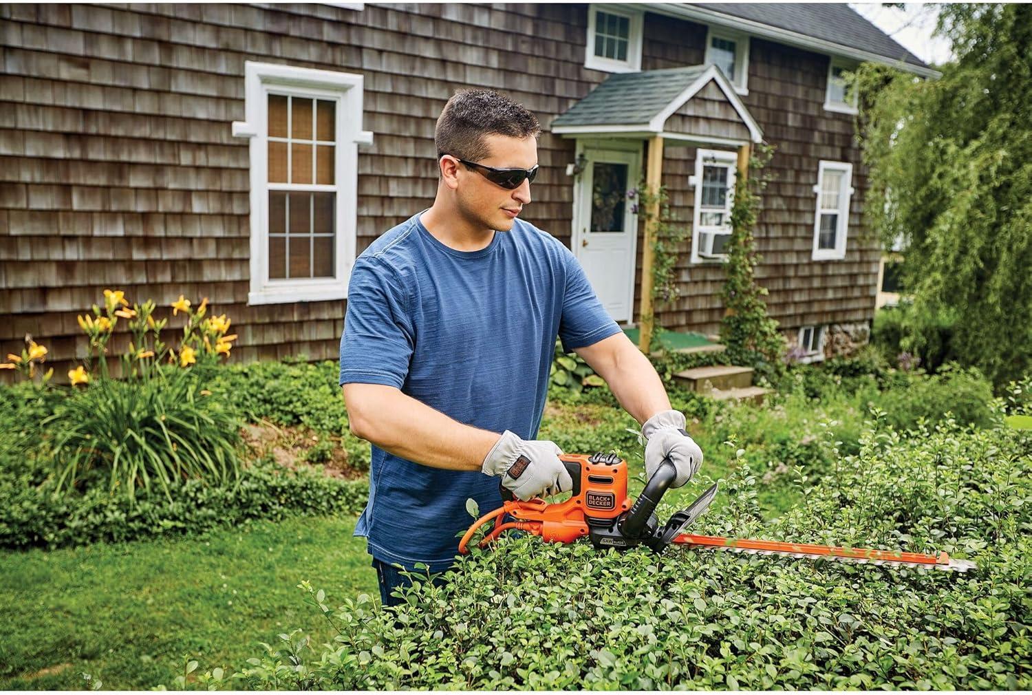imageBLACKDECKER Hedge Trimmer with Saw 20Inch Lightweight and Compact Design Full Wraparound Handle Corded BEHTS300Hedge Trimmer
