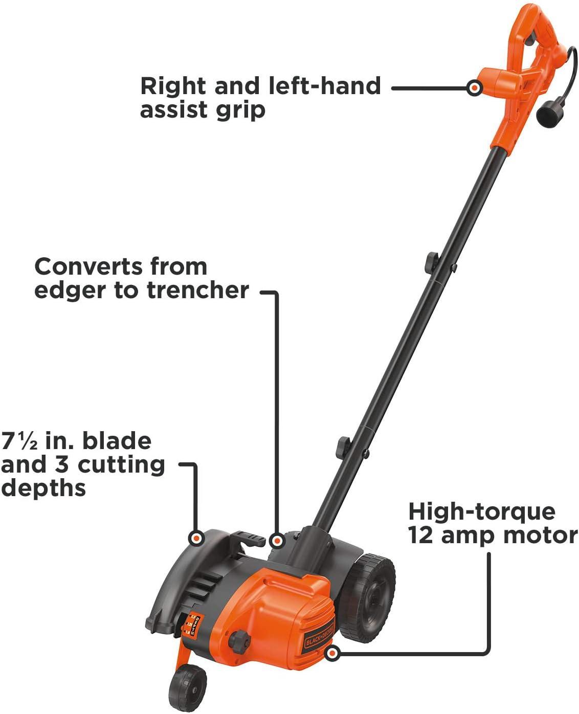 imageBLACKDECKER Lawn Edger Trencher 2 in 1 12 Amp 75 in Electric Edger Lawn Tool for Landscaping and Trench Digger 3 Height Settings Corded LE760FF