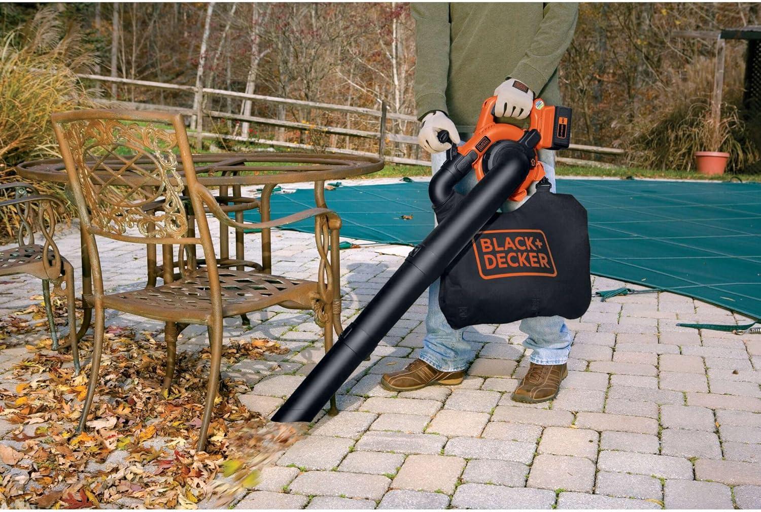imageBLACKDECKER Leaf Blower Cordless with Battery and Charger POWERCOMMAND 40V MAX 90 CFM Variable Speed Up to 120 MPH Battery Leaf Blower Hard Surface and Yard Sweeper LSW3640V SweeperVacuum Kit
