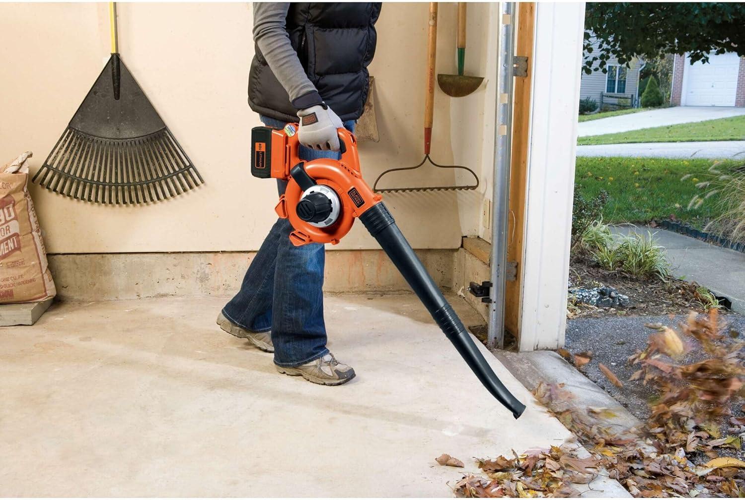 imageBLACKDECKER Leaf Blower Cordless with Battery and Charger POWERCOMMAND 40V MAX 90 CFM Variable Speed Up to 120 MPH Battery Leaf Blower Hard Surface and Yard Sweeper LSW3640V SweeperVacuum Kit