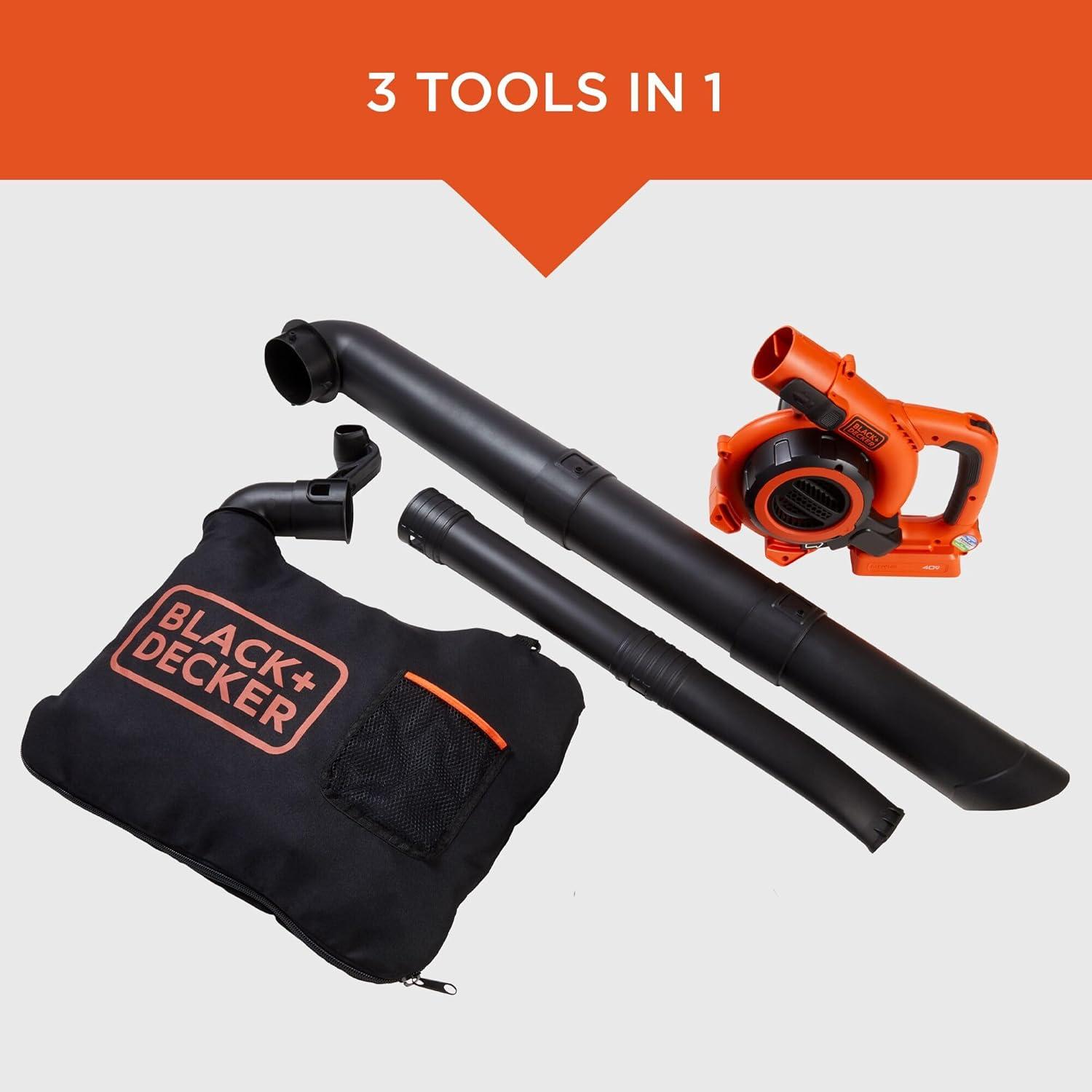 imageBLACKDECKER Leaf Blower Cordless with Battery and Charger POWERCOMMAND 40V MAX 90 CFM Variable Speed Up to 120 MPH Battery Leaf Blower Hard Surface and Yard Sweeper LSW3640V SweeperVacuum Kit