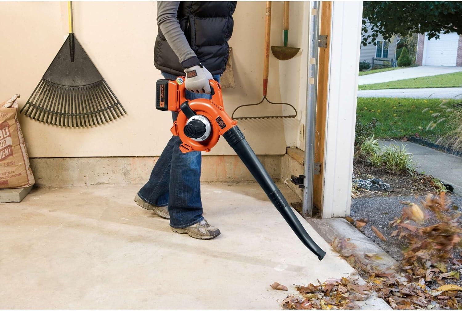 imageBLACKDECKER Leaf Blower Cordless with Battery and Charger POWERCOMMAND 40V MAX 90 CFM Variable Speed Up to 120 MPH Battery Leaf Blower Hard Surface and Yard Sweeper LSW3640V SweeperVacuum Kit