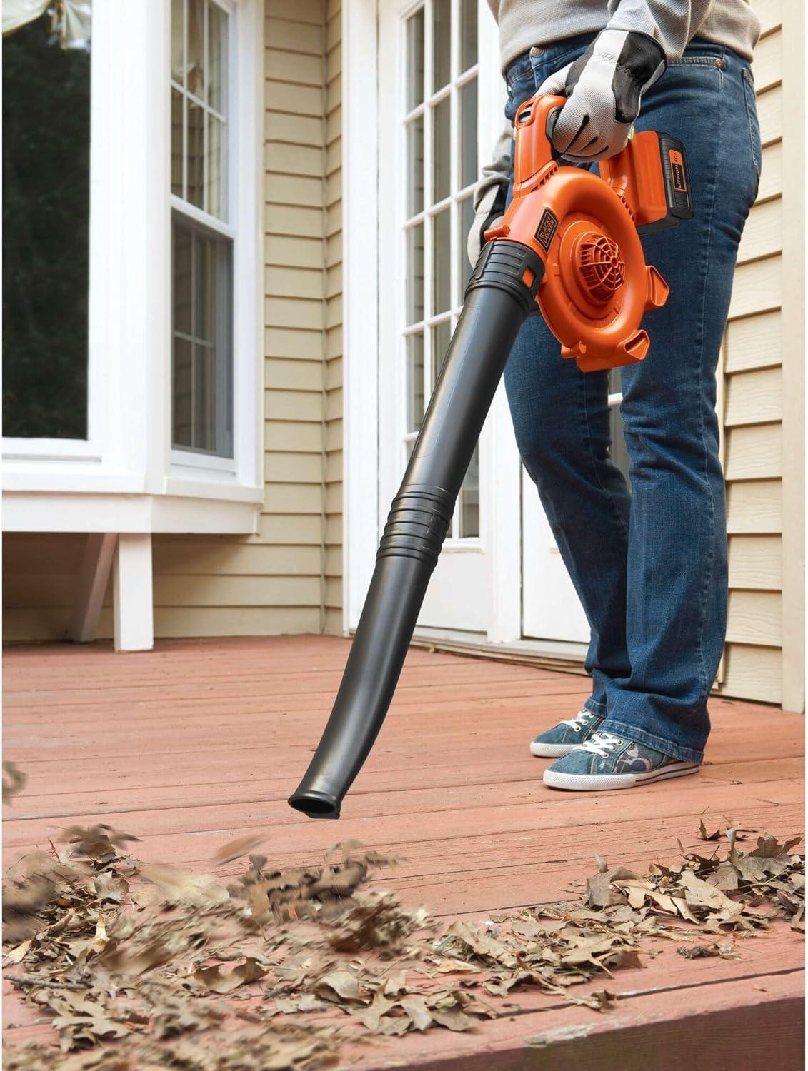 imageBLACKDECKER Leaf Blower Cordless with Battery and Charger POWERCOMMAND 40V MAX 90 CFM Variable Speed Up to 120 MPH Battery Leaf Blower Hard Surface and Yard Sweeper LSW3640V Sweeper Kit