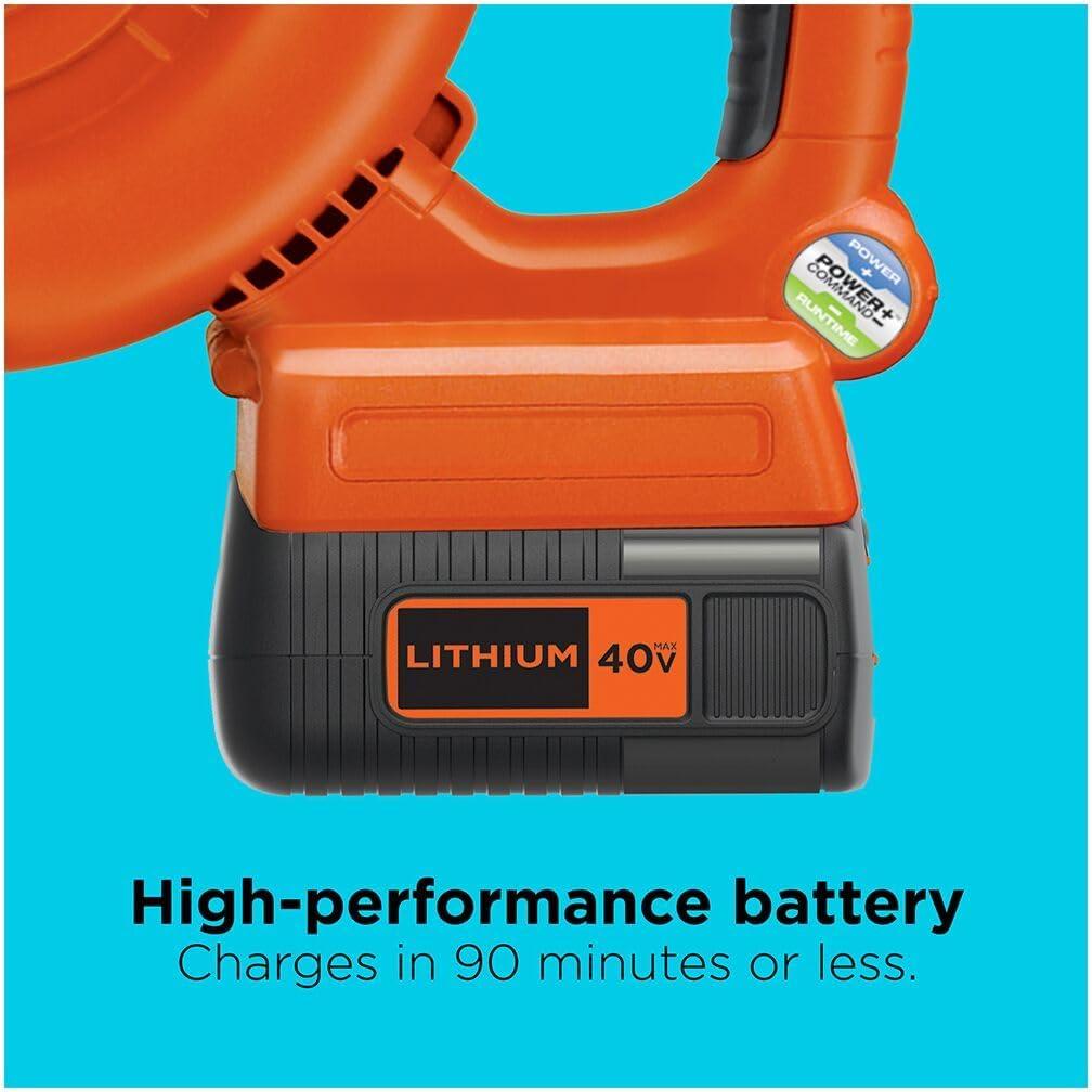 imageBLACKDECKER Leaf Blower Cordless with Battery and Charger POWERCOMMAND 40V MAX 90 CFM Variable Speed Up to 120 MPH Battery Leaf Blower Hard Surface and Yard Sweeper LSW3640V Sweeper Kit