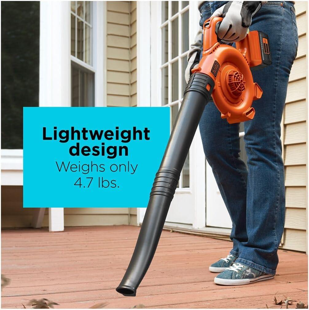 imageBLACKDECKER Leaf Blower Cordless with Battery and Charger POWERCOMMAND 40V MAX 90 CFM Variable Speed Up to 120 MPH Battery Leaf Blower Hard Surface and Yard Sweeper LSW3640V Sweeper Kit