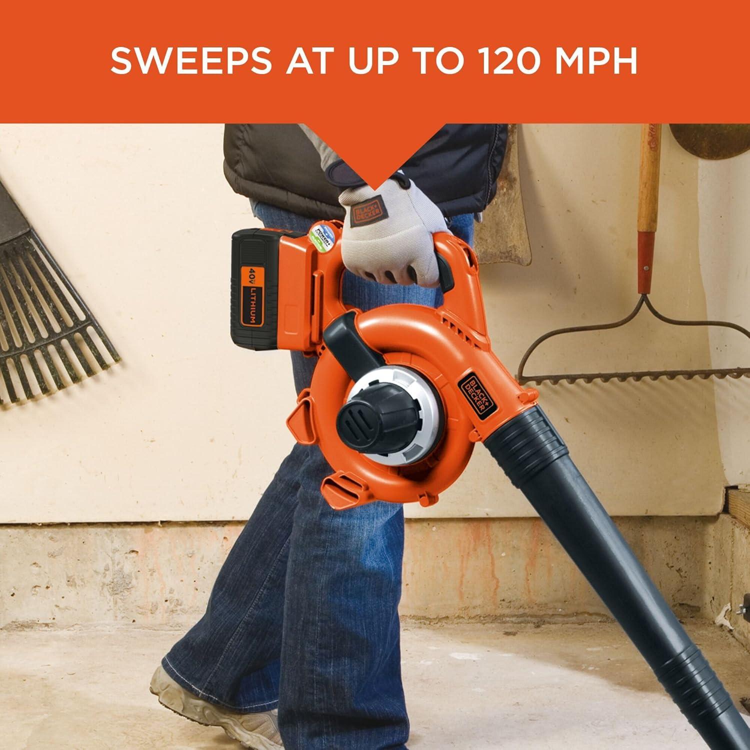 imageBLACKDECKER Leaf Blower Cordless with Battery and Charger POWERCOMMAND 40V MAX 90 CFM Variable Speed Up to 120 MPH Battery Leaf Blower Hard Surface and Yard Sweeper LSW3640V SweeperVacuum Kit