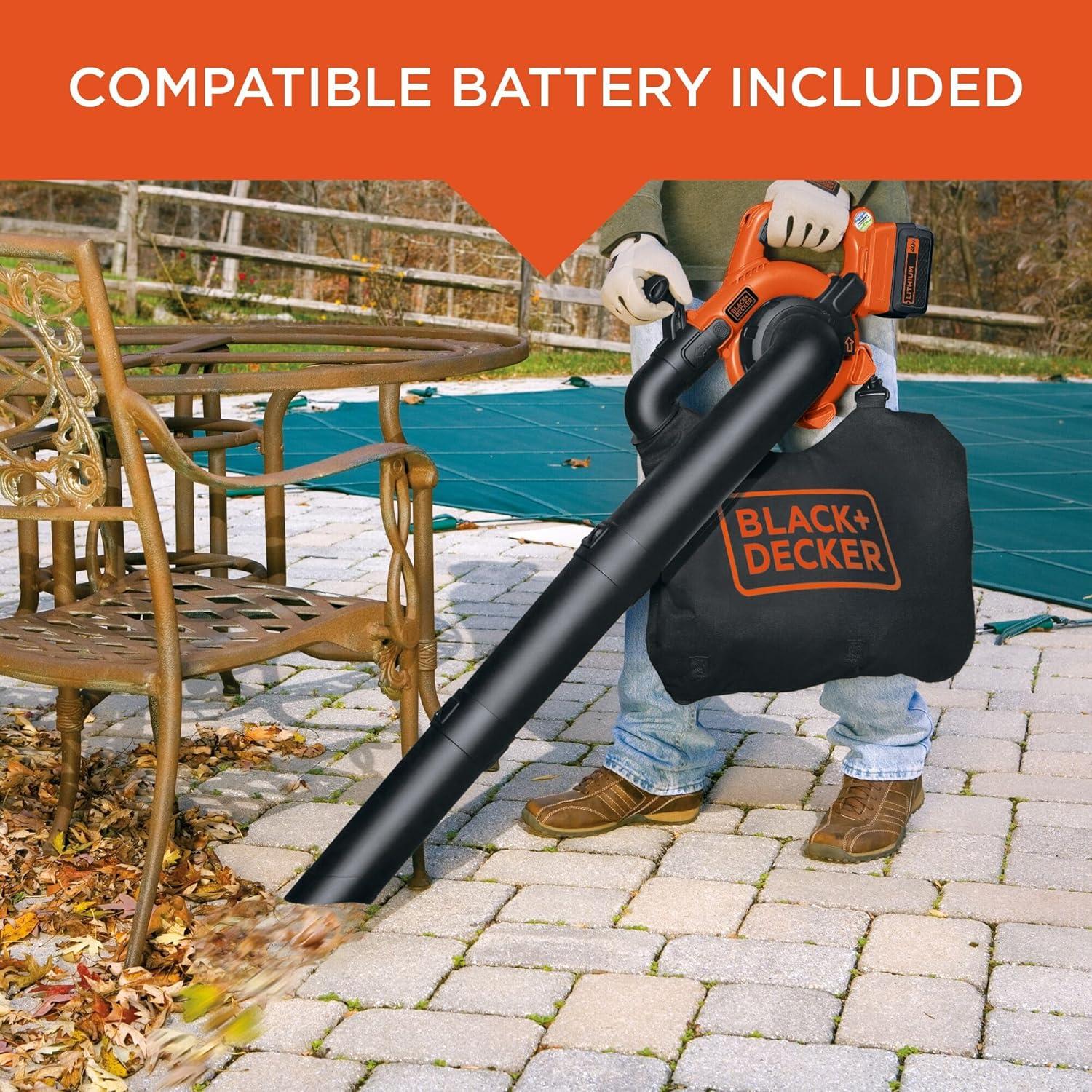 imageBLACKDECKER Leaf Blower Cordless with Battery and Charger POWERCOMMAND 40V MAX 90 CFM Variable Speed Up to 120 MPH Battery Leaf Blower Hard Surface and Yard Sweeper LSW3640V SweeperVacuum Kit