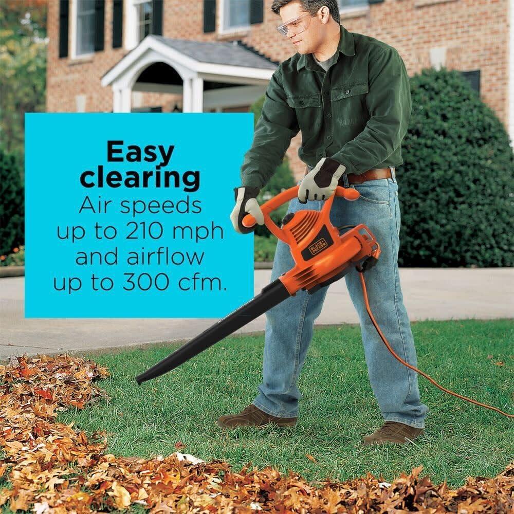 imageBLACKDECKER Leaf Blower Leaf Vacuum and Leaf Mulcher 3in1 Electric Blowers for Lawn Care 12 Amp 250 MPH 400 CFM BV6000210 MPH Blower Disposable System