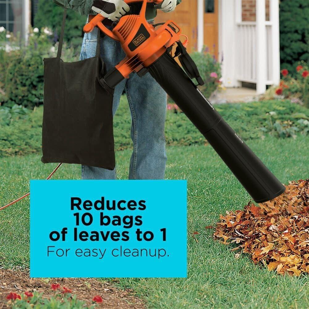 imageBLACKDECKER Leaf Blower Leaf Vacuum and Leaf Mulcher 3in1 Electric Blowers for Lawn Care 12 Amp 250 MPH 400 CFM BV6000210 MPH Blower Disposable System