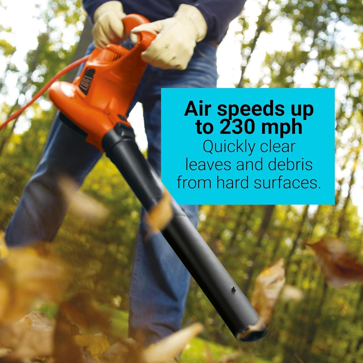 imageBLACKDECKER Leaf Blower Leaf Vacuum and Leaf Mulcher 3in1 Electric Blowers for Lawn Care 12 Amp 250 MPH 400 CFM BV6000230 MPH Blower Disposable System