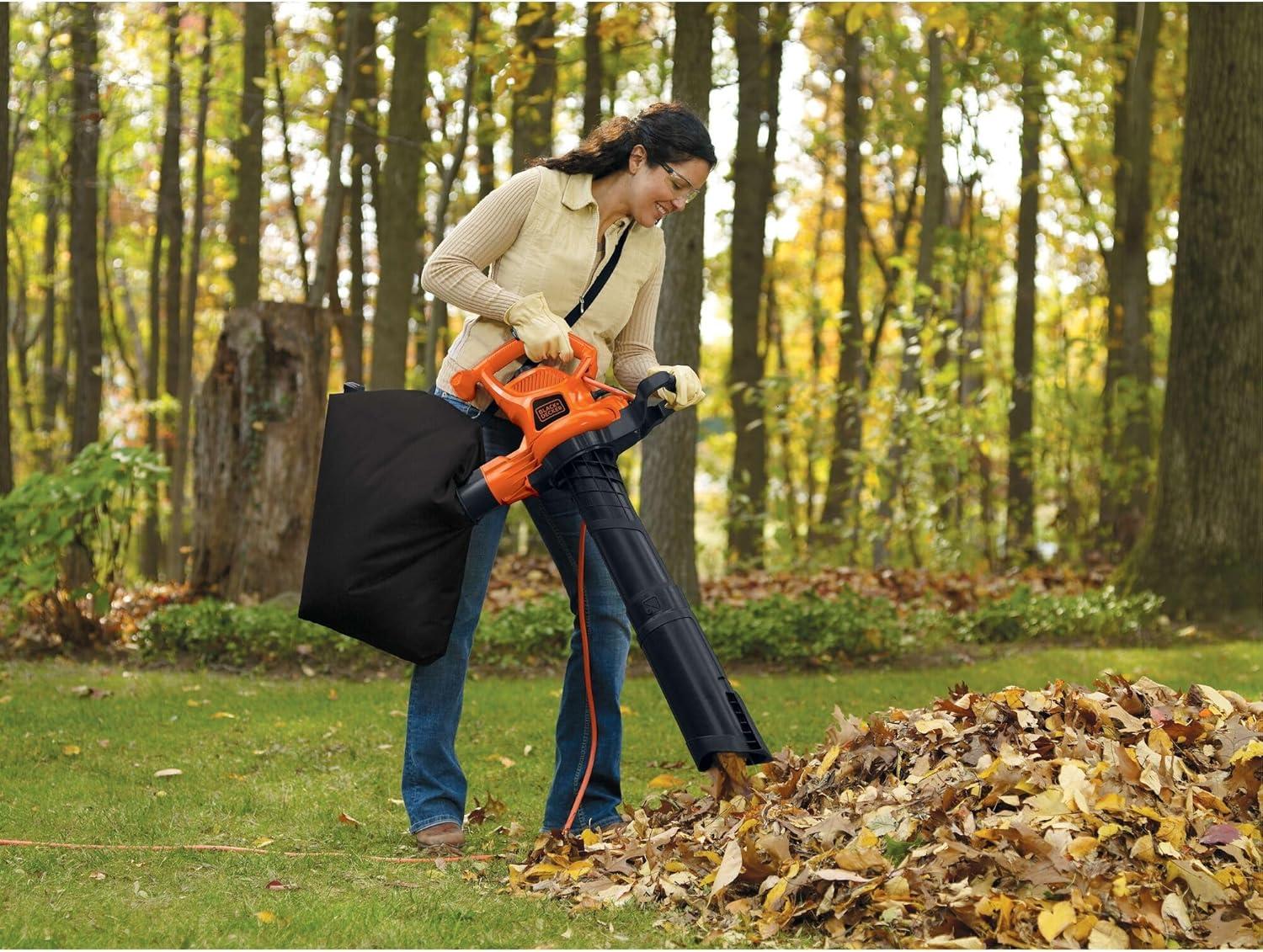imageBLACKDECKER Leaf Blower Leaf Vacuum and Leaf Mulcher 3in1 Electric Blowers for Lawn Care 12 Amp 250 MPH 400 CFM BV6000230 MPH Blower Disposable System