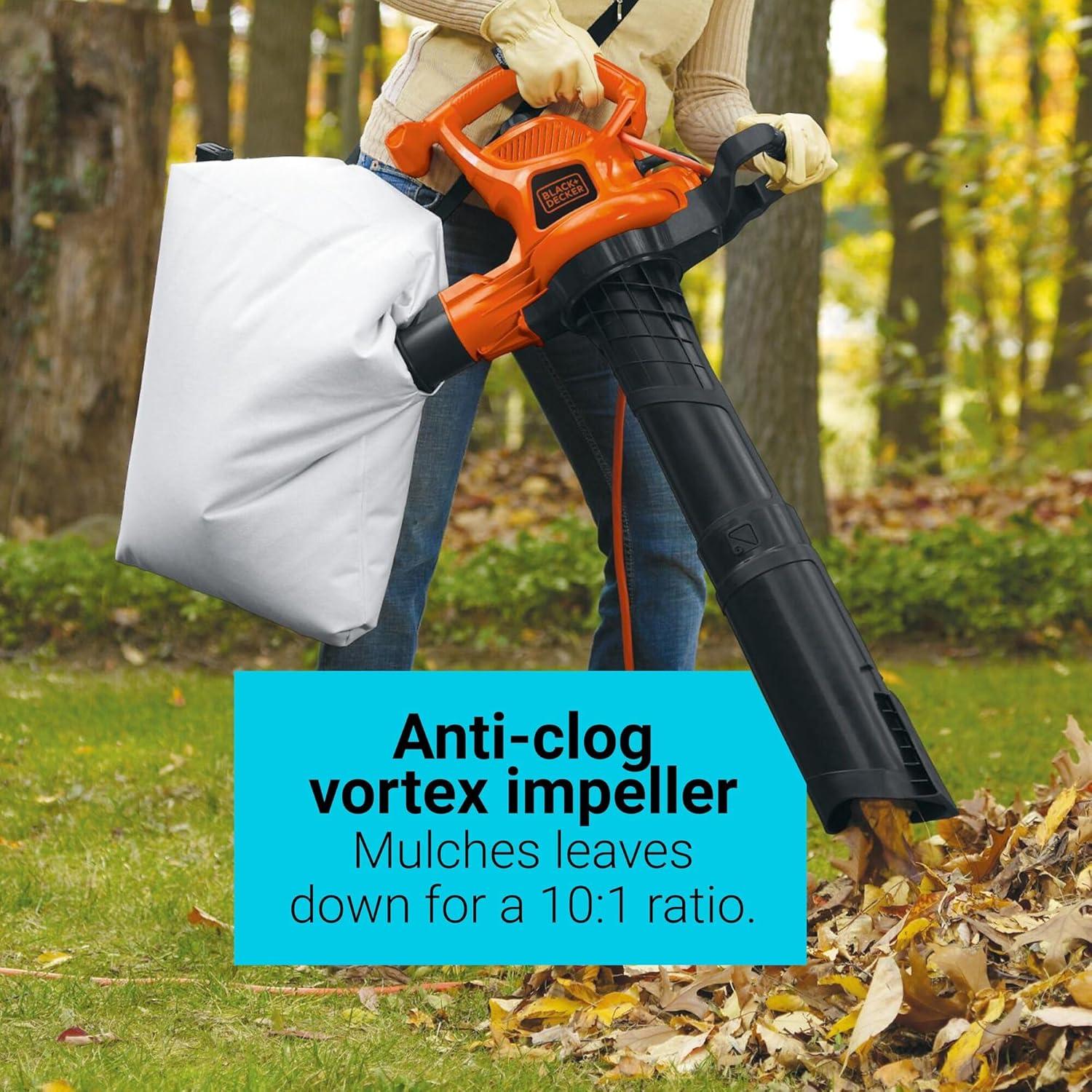 imageBLACKDECKER Leaf Blower Leaf Vacuum and Leaf Mulcher 3in1 Electric Blowers for Lawn Care 12 Amp 250 MPH 400 CFM BV6000230 MPH Blower Disposable System