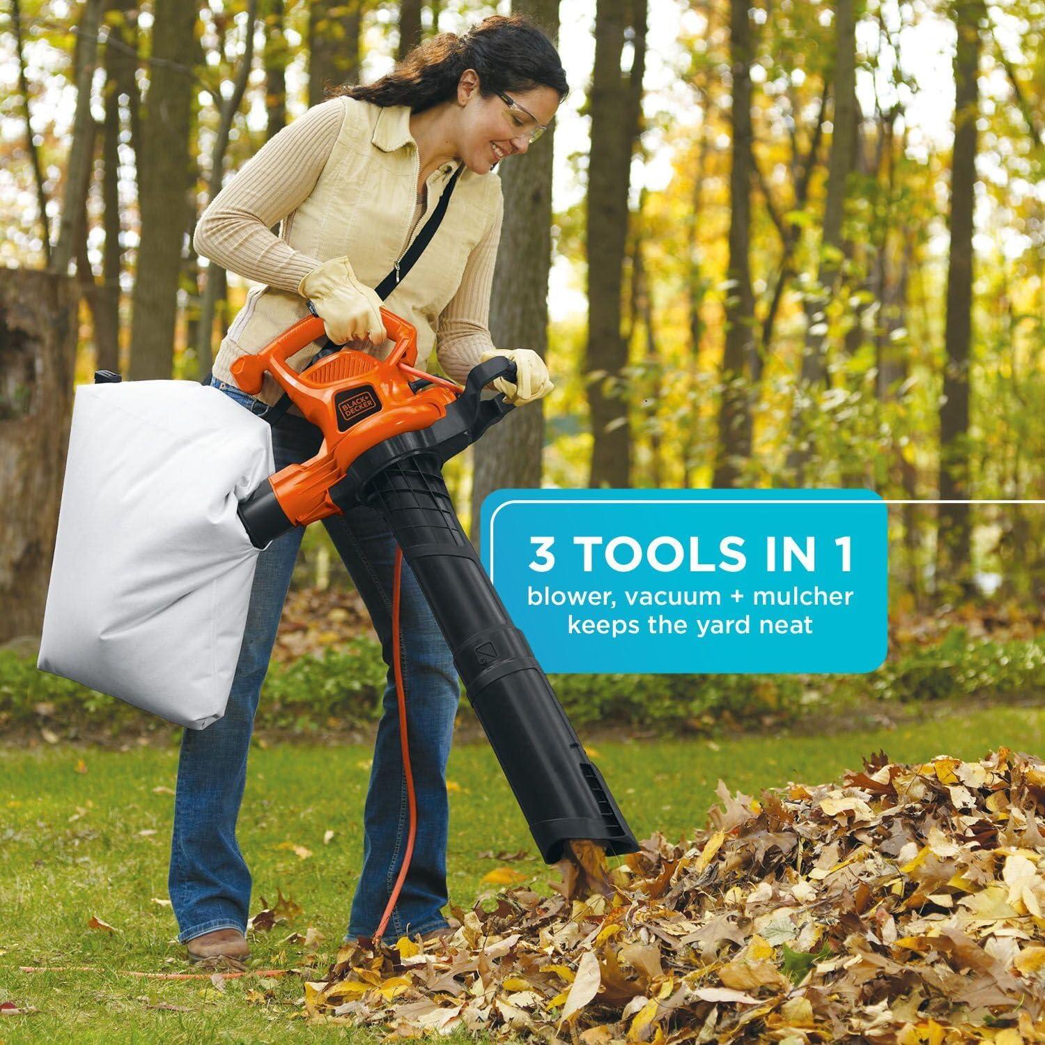imageBLACKDECKER Leaf Blower Leaf Vacuum and Leaf Mulcher 3in1 Electric Blowers for Lawn Care 12 Amp 250 MPH 400 CFM BV6000250 MPH Blower Disposable System