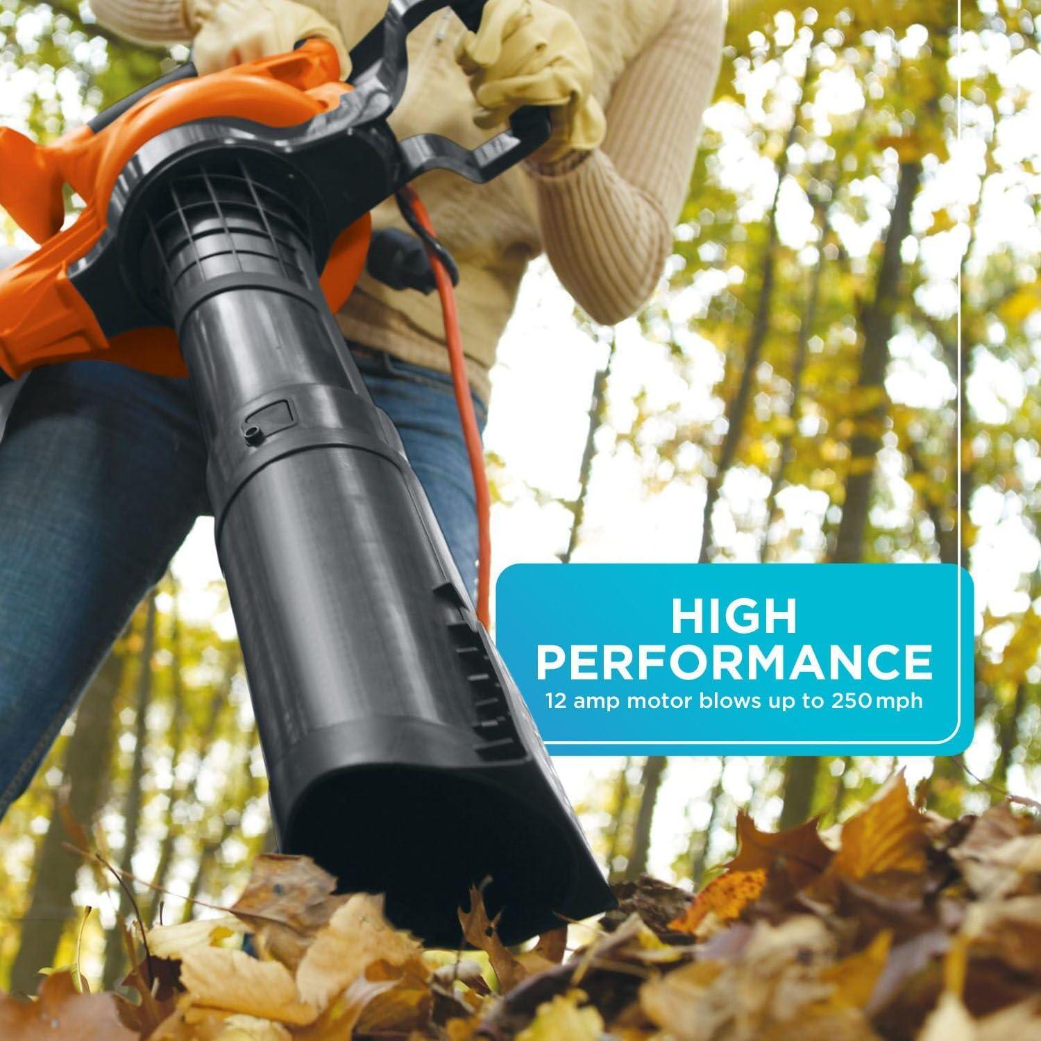 imageBLACKDECKER Leaf Blower Leaf Vacuum and Leaf Mulcher 3in1 Electric Blowers for Lawn Care 12 Amp 250 MPH 400 CFM BV6000250 MPH Blower Disposable System