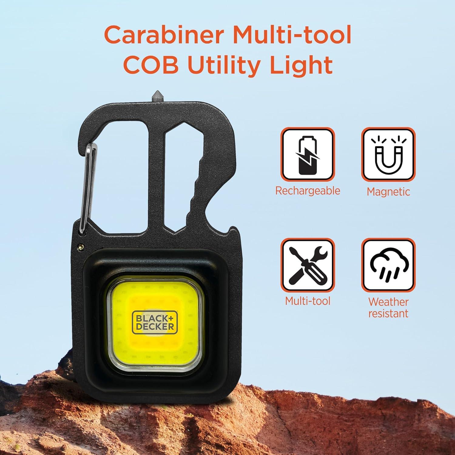 imageBLACKDECKER MultiTool Flashlight 2Pack 500LM Carabiner USB Rechargeable Multitool with Wrench Screwdrivers Bottle Opener Glass Breaker Magnetic Stand IP44 WeatherResistant 7 Light ModesOne Pack