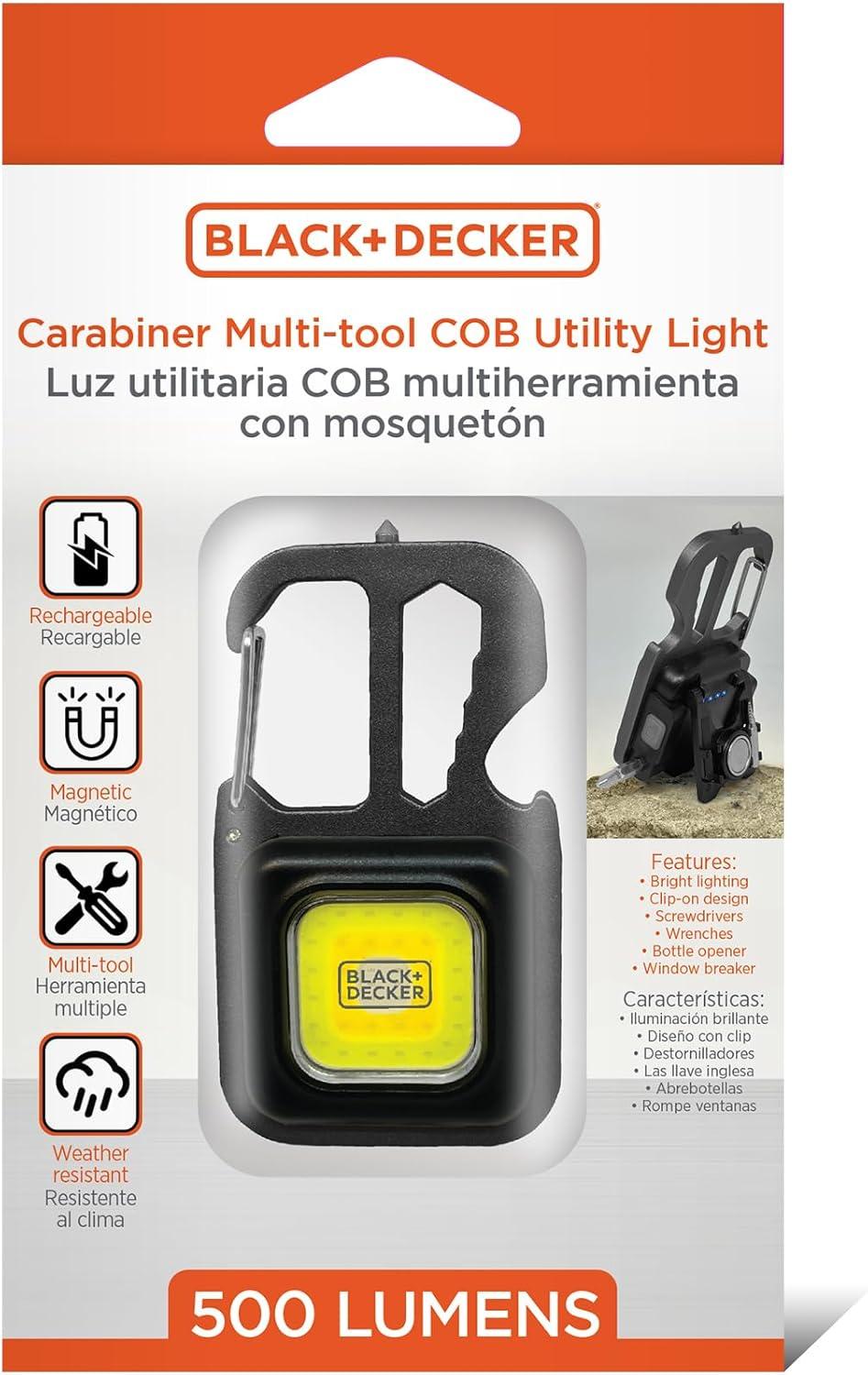 imageBLACKDECKER MultiTool Flashlight 2Pack 500LM Carabiner USB Rechargeable Multitool with Wrench Screwdrivers Bottle Opener Glass Breaker Magnetic Stand IP44 WeatherResistant 7 Light ModesOne Pack