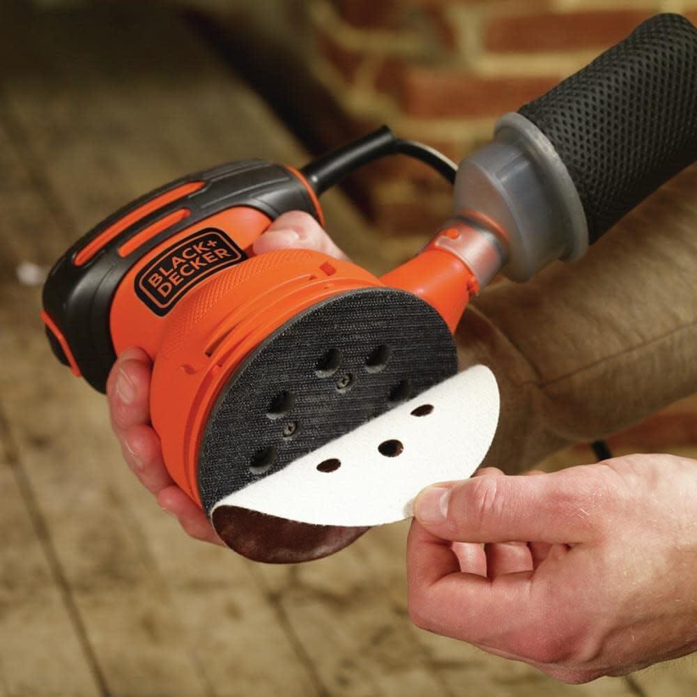 imageBLACKDECKER Orbital Sander 5 Inch 20 Amp 12000 OPM Corded 1 Sandpaper Sheet and Dust Bag Included BDERO100Sander Only