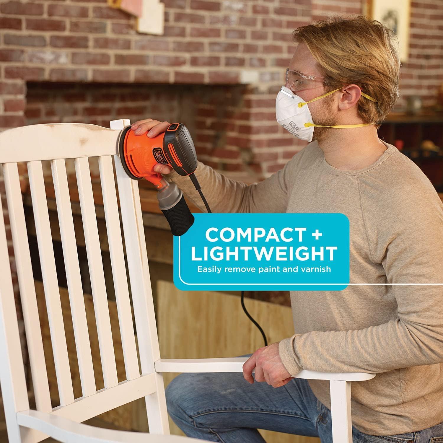 imageBLACKDECKER Orbital Sander 5 Inch 20 Amp 12000 OPM Corded 1 Sandpaper Sheet and Dust Bag Included BDERO100Sander Only