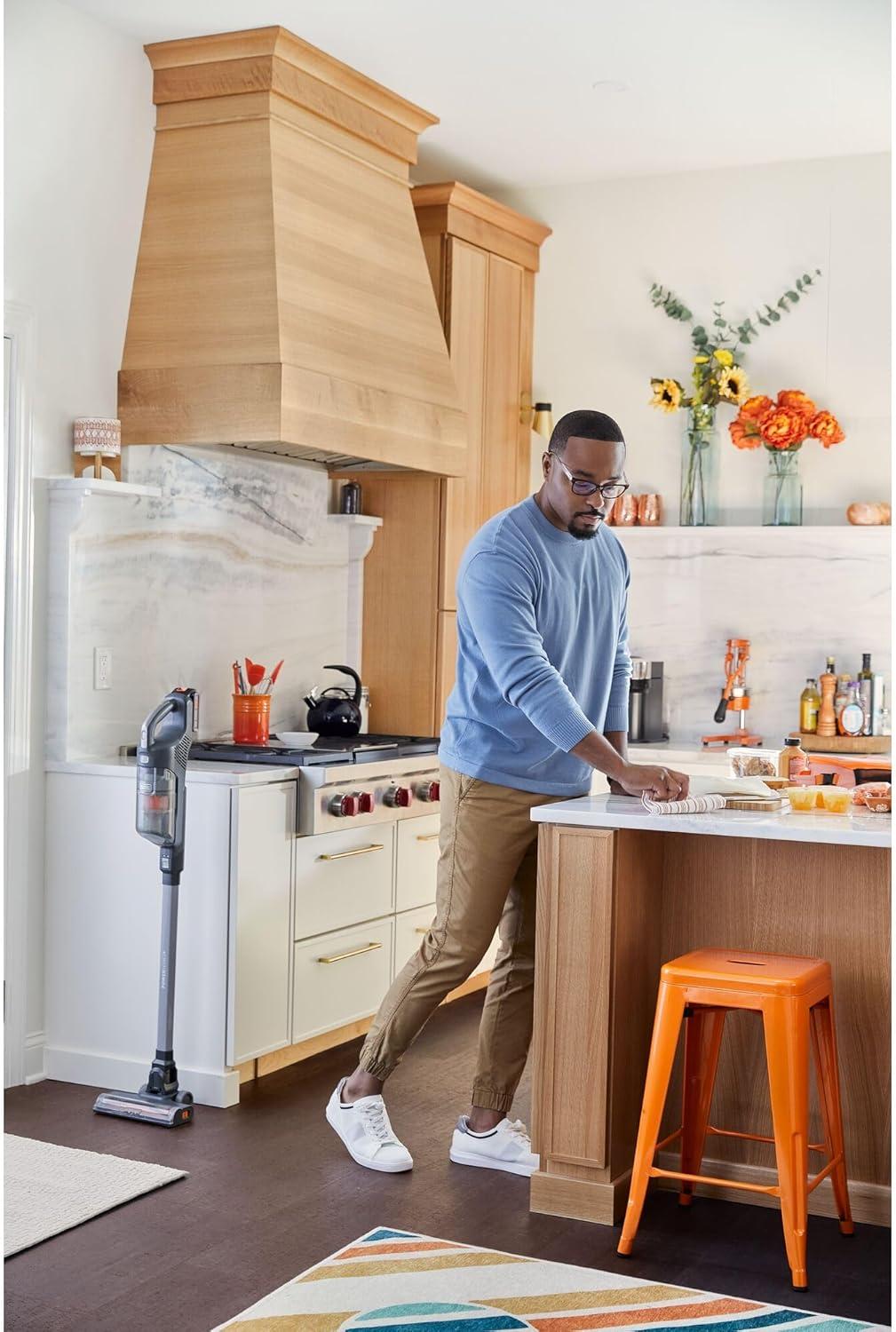 imageBLACKDECKER POWERSERIES 20V MAX Cordless Stick Vacuum Cleaner Household Vacuum Cleaners for Hardwood Floors and Carpet LED Lights Detachable AntiTangle Lightweight Bagless BHFEA18D1GrayOrange Vac
