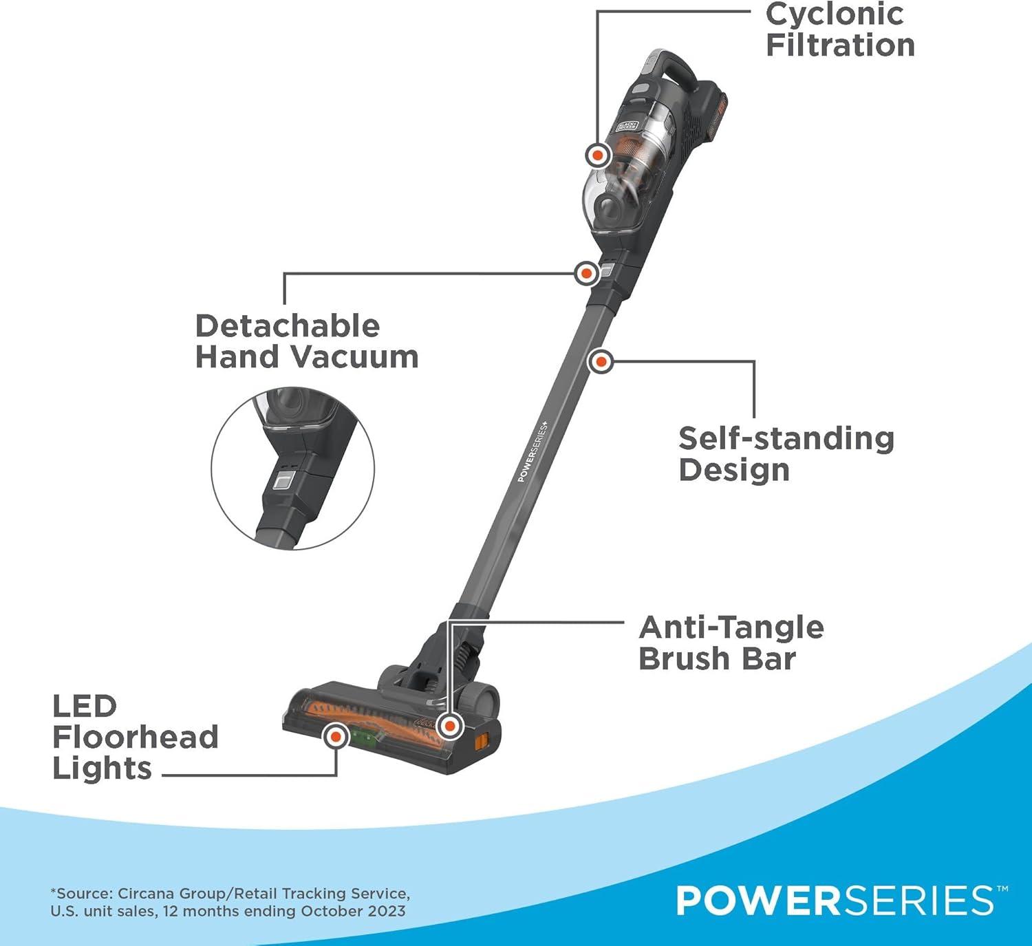 imageBLACKDECKER POWERSERIES 20V MAX Cordless Stick Vacuum Cleaner Household Vacuum Cleaners for Hardwood Floors and Carpet LED Lights Detachable AntiTangle Lightweight Bagless BHFEA18D1GrayOrange Vac