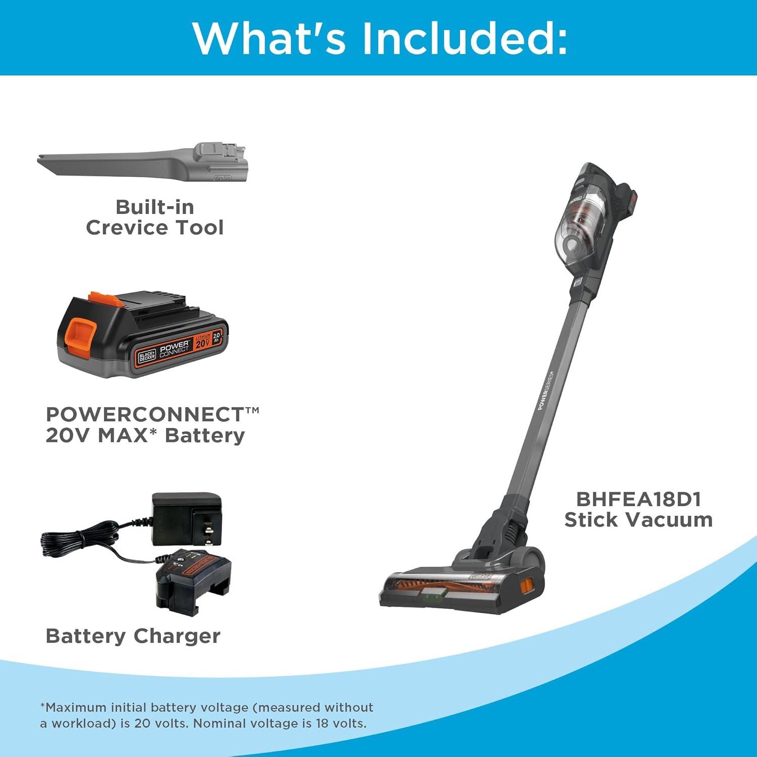 imageBLACKDECKER POWERSERIES 20V MAX Cordless Stick Vacuum Cleaner Household Vacuum Cleaners for Hardwood Floors and Carpet LED Lights Detachable AntiTangle Lightweight Bagless BHFEA18D1GrayOrange Vac