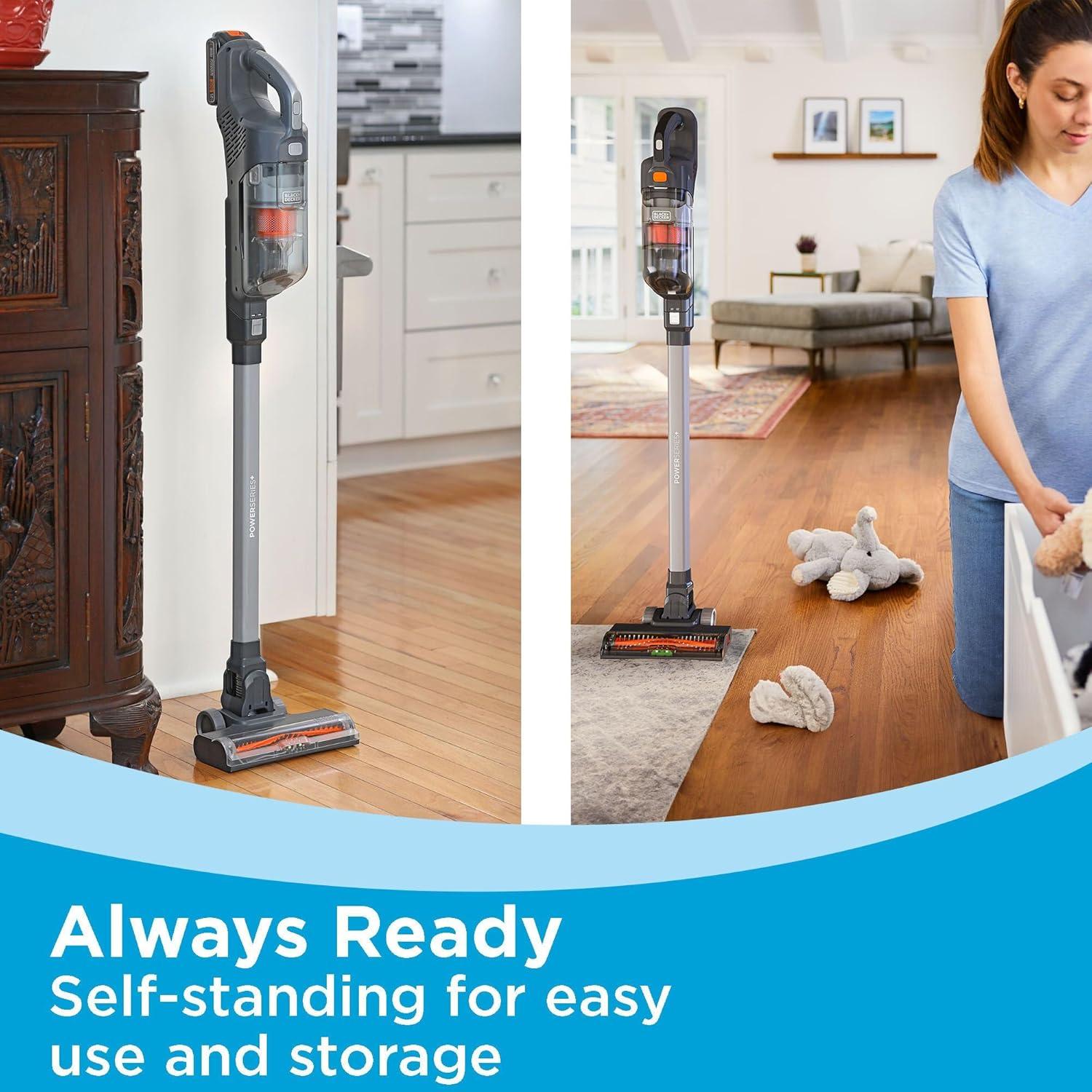 imageBLACKDECKER POWERSERIES 20V MAX Cordless Stick Vacuum Cleaner Household Vacuum Cleaners for Hardwood Floors and Carpet LED Lights Detachable AntiTangle Lightweight Bagless BHFEA18D1GrayOrange Vac