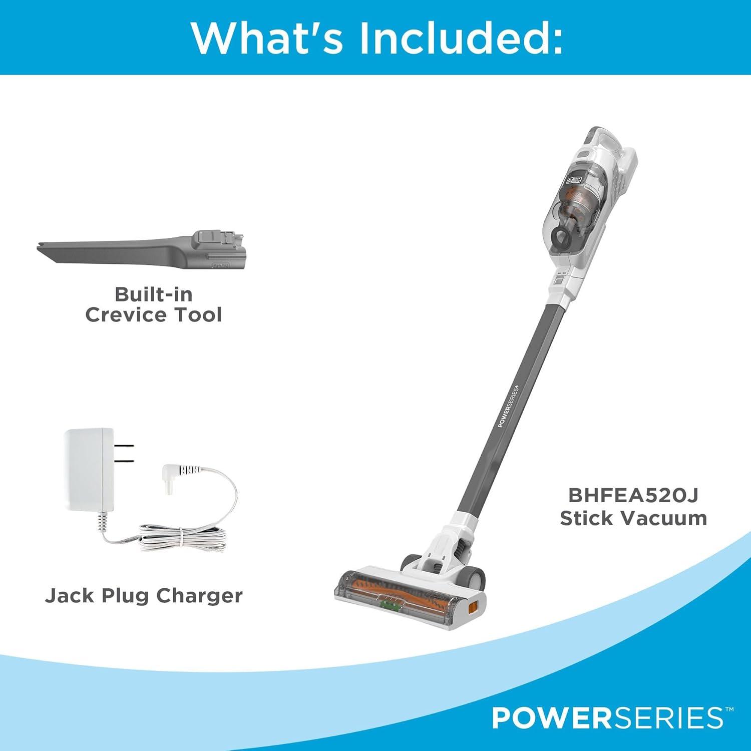 imageBLACKDECKER POWERSERIES 20V MAX Cordless Stick Vacuum Cleaner with LED Floor Lights Bagless Lightweight Cordless Vacuum Cleaners for Home Up to 44 Minutes Powerful Suction Gray BHFEA520J20V Vacuum